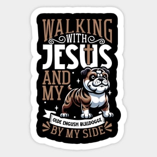 Jesus and dog - Olde English Bulldogge Sticker